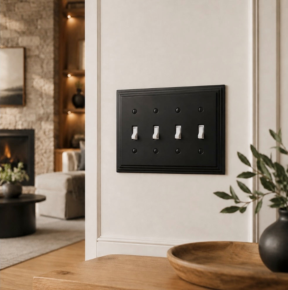 Cosmas 25045-FB Flat Black Quad Toggle Switchplate Cover