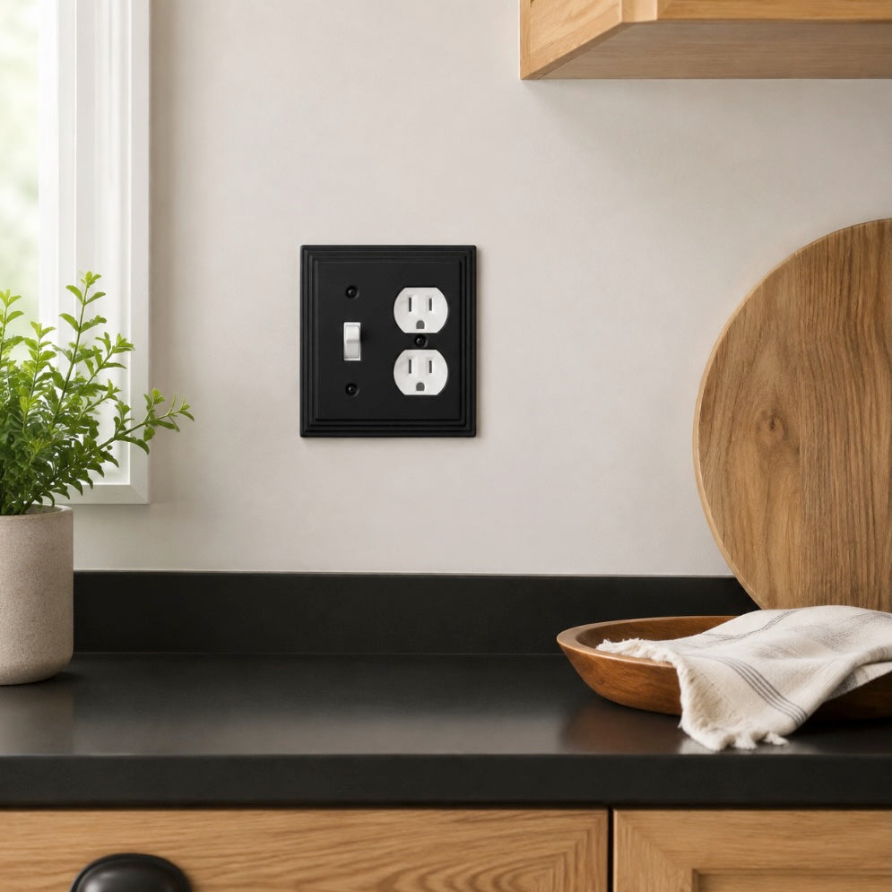 Cosmas 25068-FB Flat Black Single Toggle / Duplex Combo