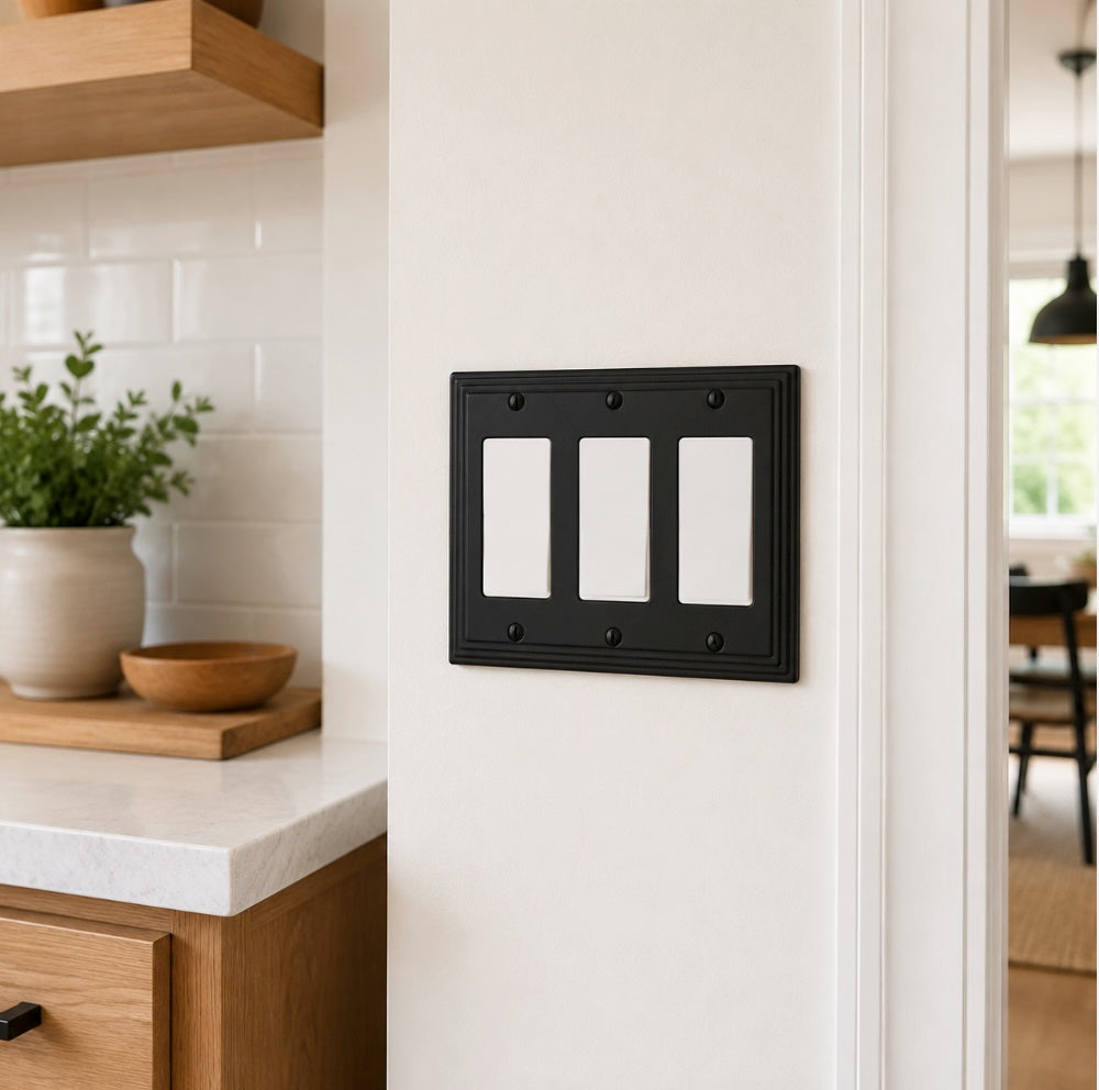 Cosmas 25084-FB Flat Black Triple GFCI / Decora Wall Plate