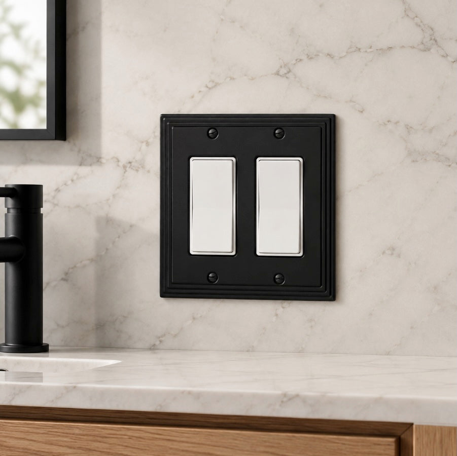 Cosmas 25090-FB Flat Black Double GFCI / Decora Wall Plate