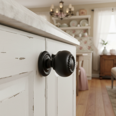 Cosmas 4040FB Flat Black Cabinet Knob and Backplate