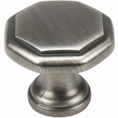 Hexagonal antique silver cabinet knob on a white background