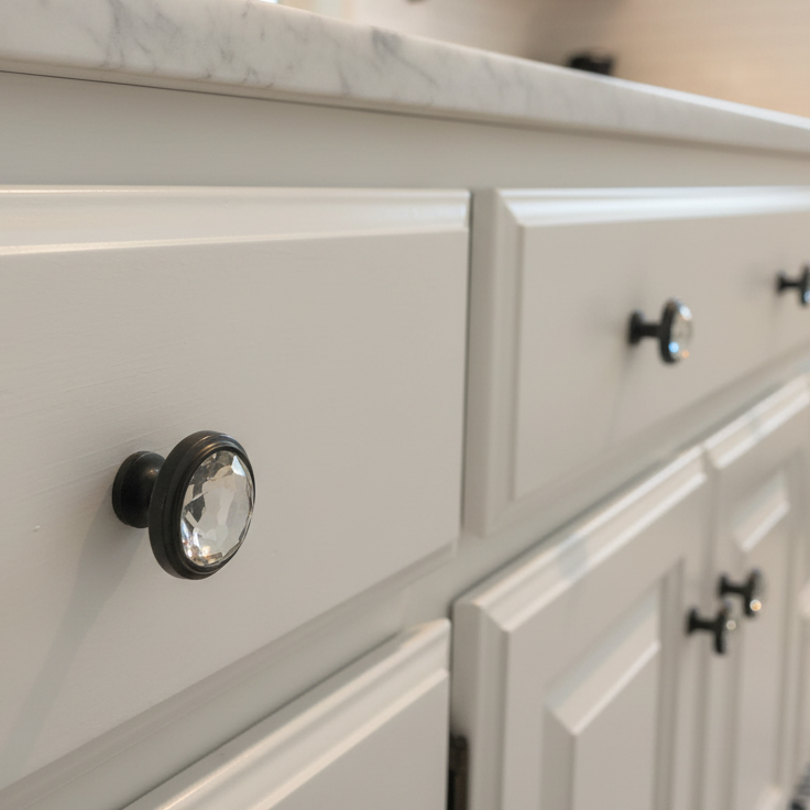 Cosmas 5317FB-C Flat Black &amp; Clear Glass Round Cabinet Knob