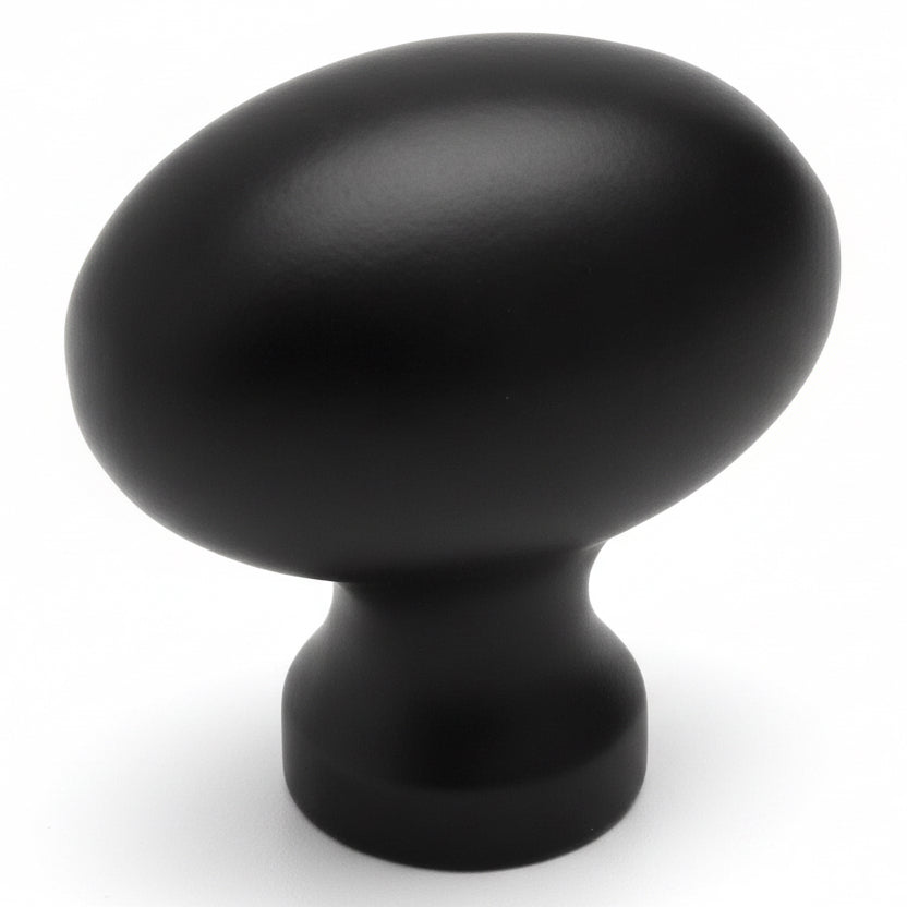 Flat black large oval (ovoid) cabinet knob