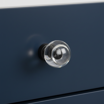 Cosmas 6355FB-C Flat Black &amp; Clear Glass Round Cabinet Knob