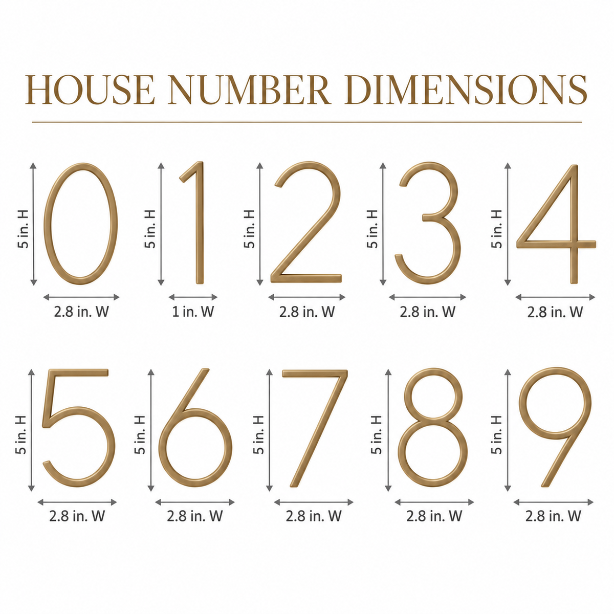 Floating 5" Stainless Steel Gold House Numbers