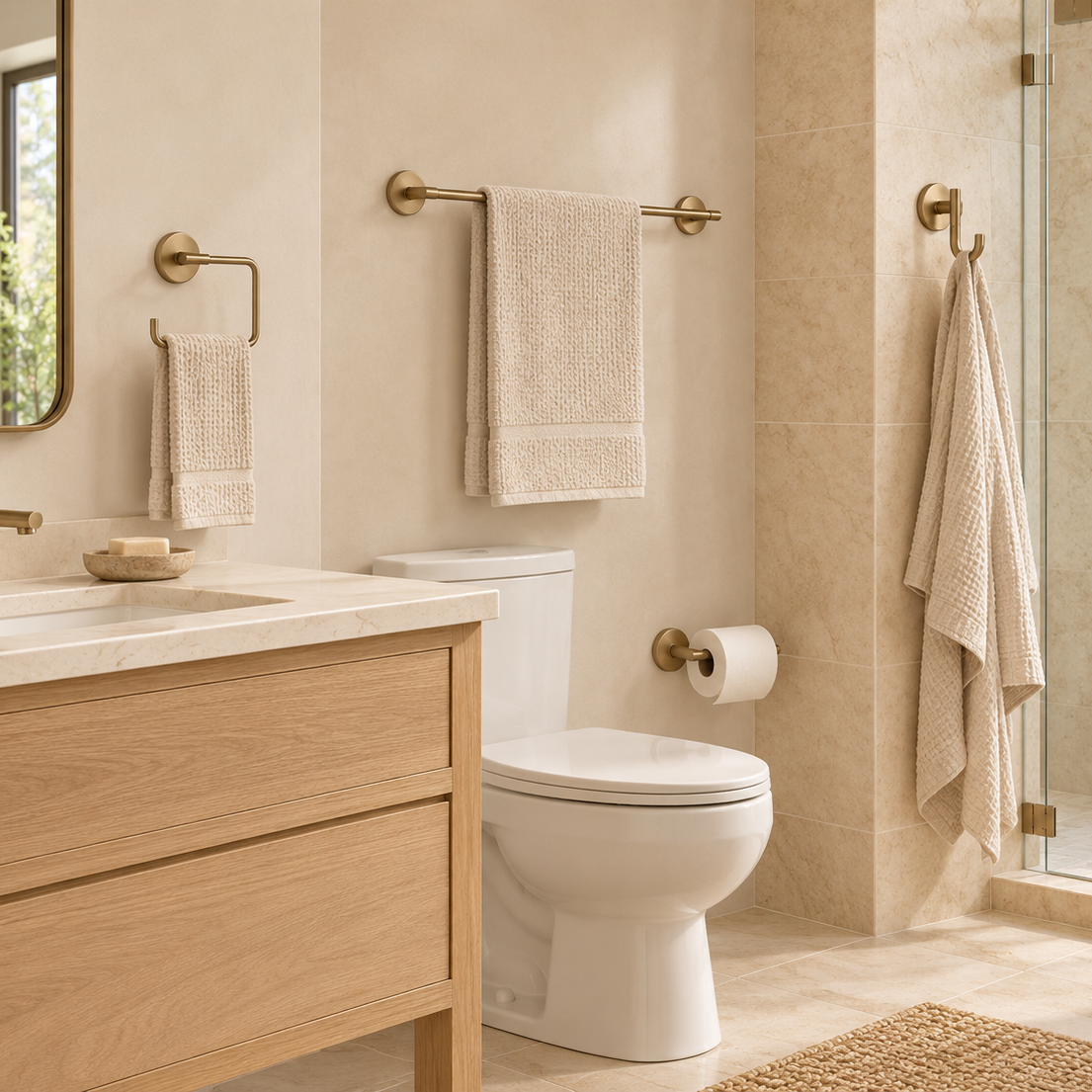 Delta Trinsic 4-Piece Bathroom Accessory Set with 18-Inch Towel Bar in Champagne Bronze