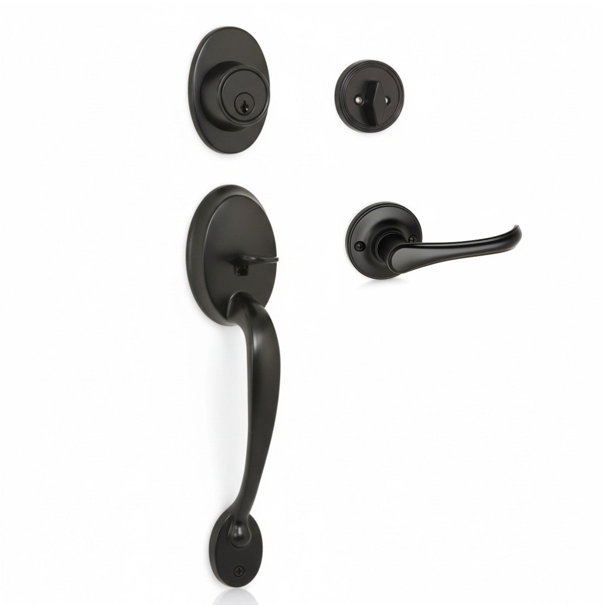 Frankfort Matte Black Traditional Handleset with Rochester Lever