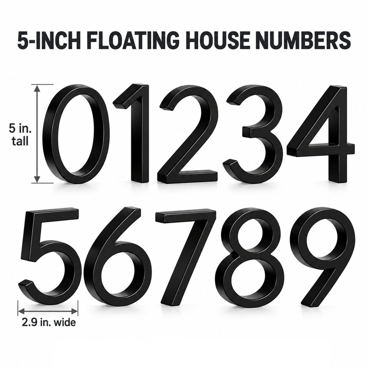 Floating 5" Stainless Steel Black House Numbers