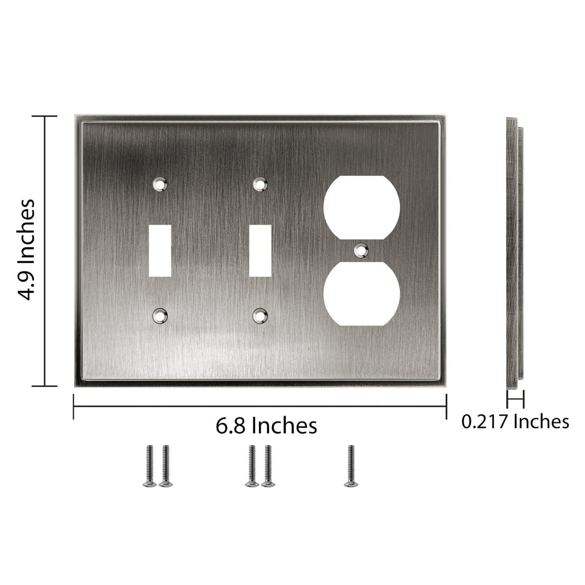 Harmon Heirloom Silver Double Toggle / Single Duplex Soft Modern Switchplate Cover