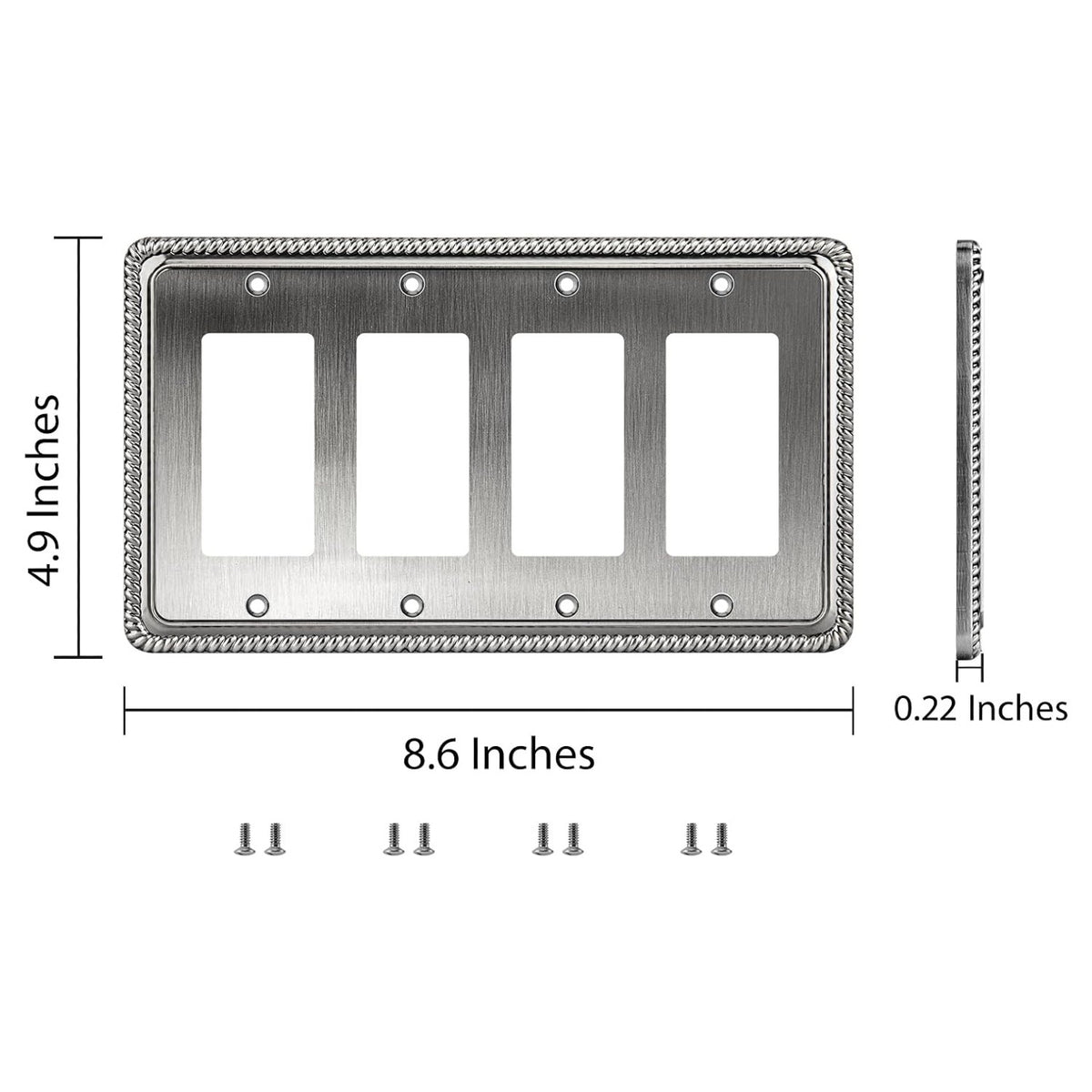 Harmon Heirloom Silver Quad Decora Rope Edge Switchplate Cover