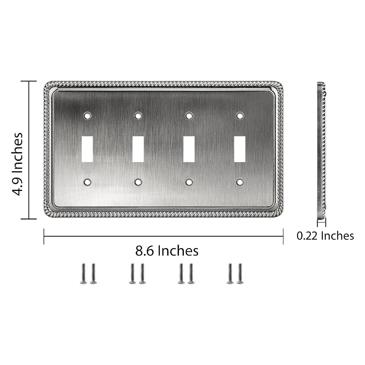 Harmon Heirloom Silver Quad Toggle Rope Edge Switchplate Cover