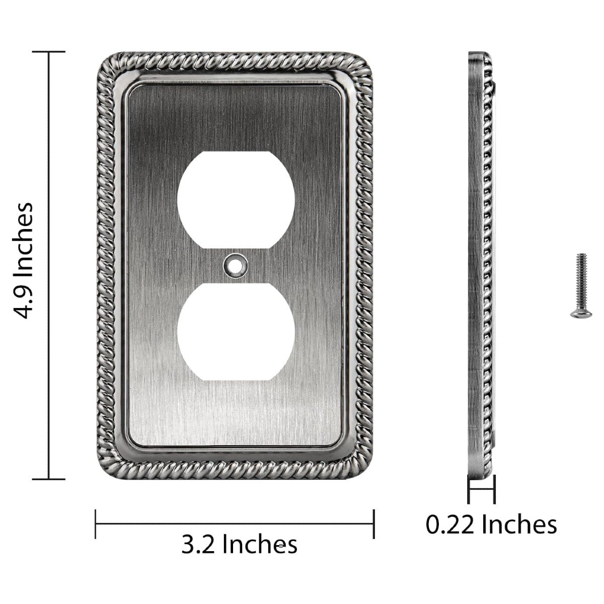 Harmon Heirloom Silver Single Duplex Rope Edge Outlet Cover