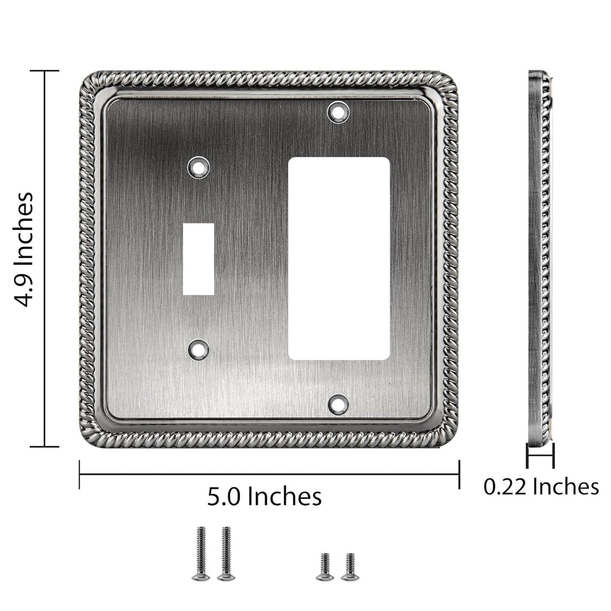 Harmon Heirloom Silver Single Toggle / Single Decora Rope Edge Switchplate Cover