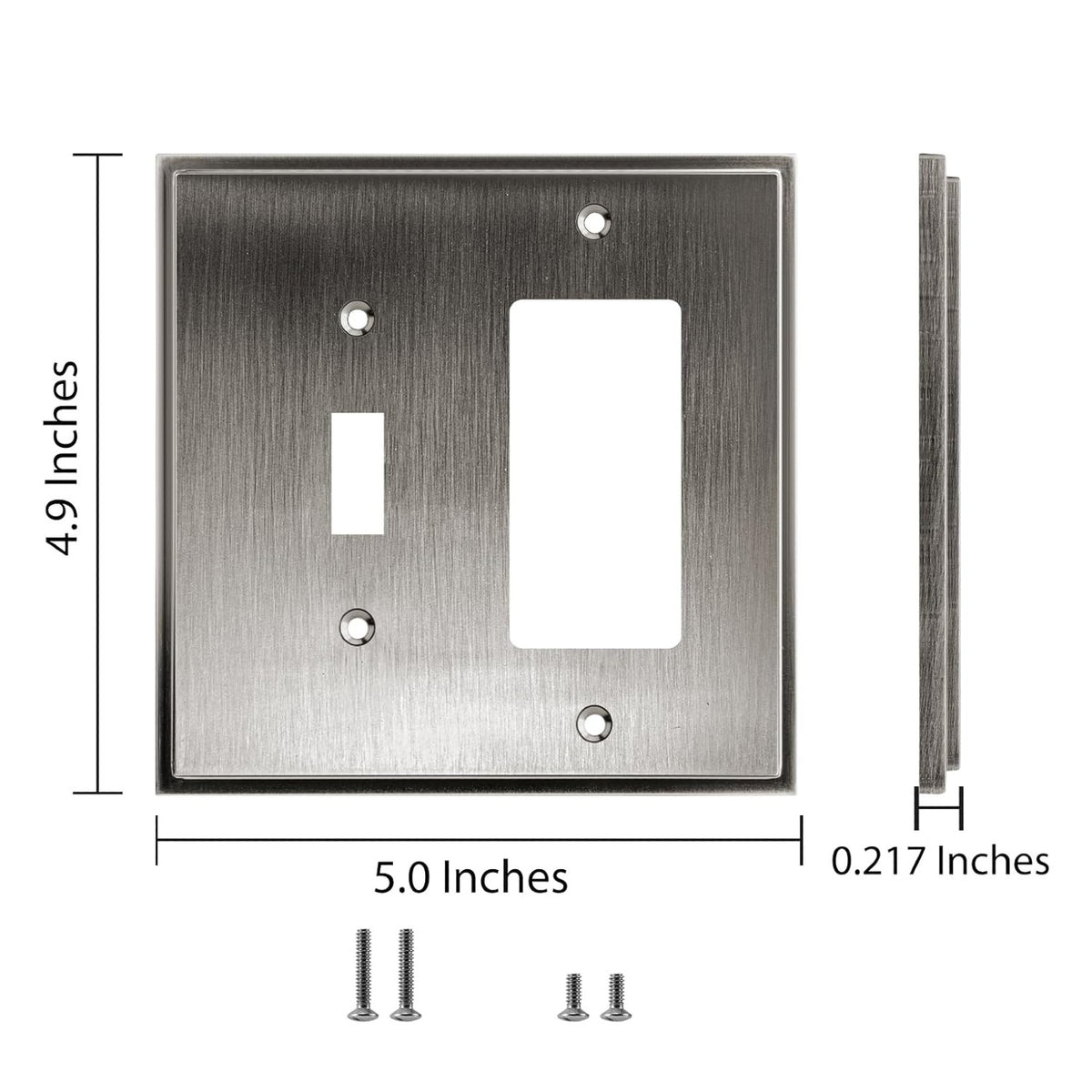 Harmon Heirloom Silver Single Toggle / Single Decora Soft Modern Switchplate Cover