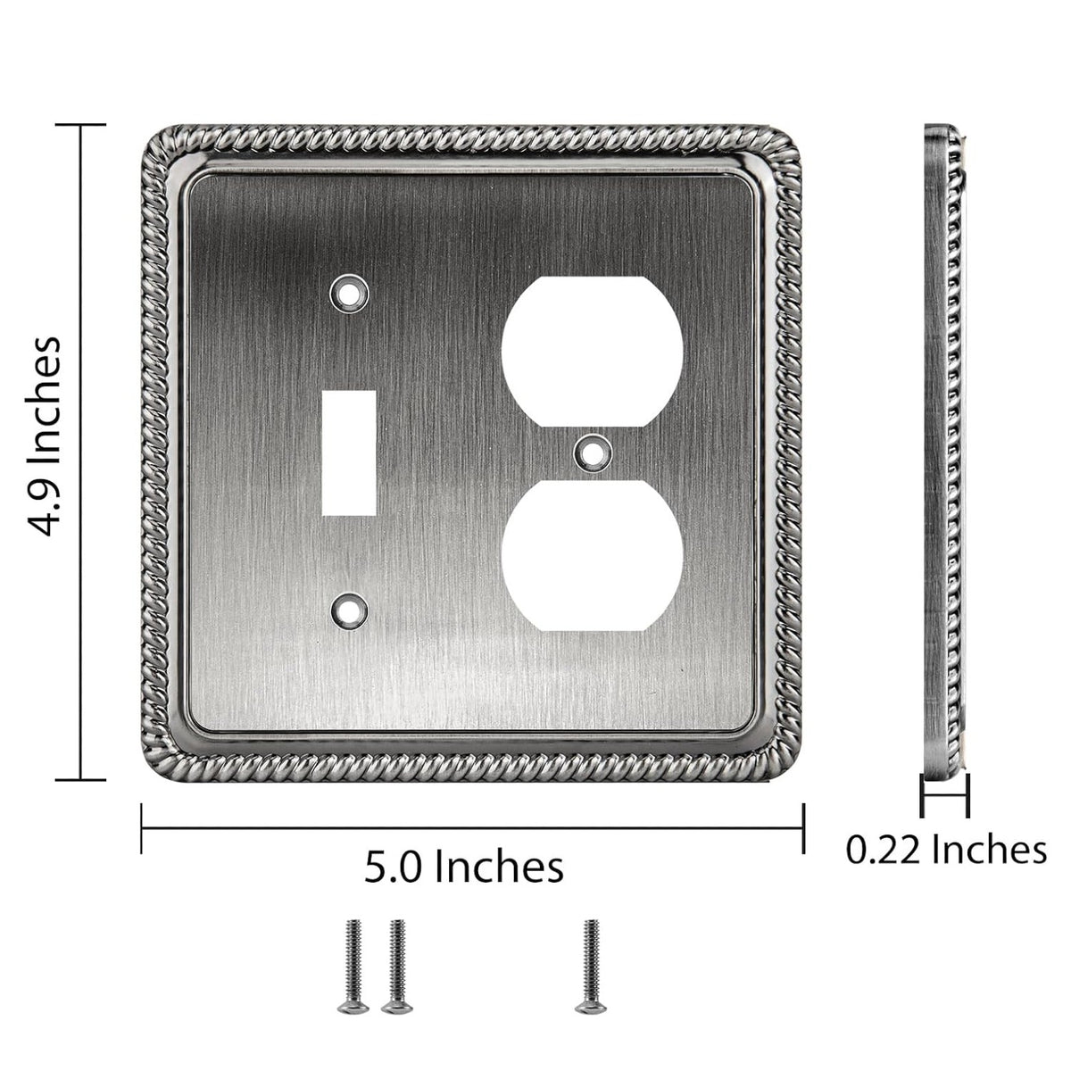 Harmon Heirloom Silver Single Toggle / Single Duplex Rope Edge Switchplate Cover