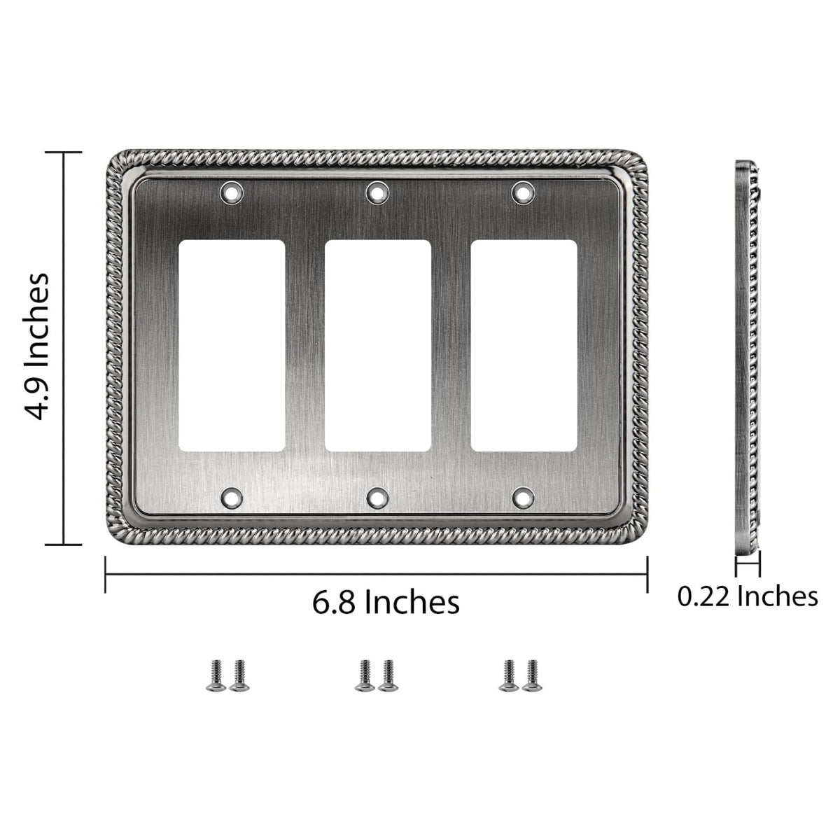 Harmon Heirloom Silver Triple Decora Rope Edge Switchplate Cover