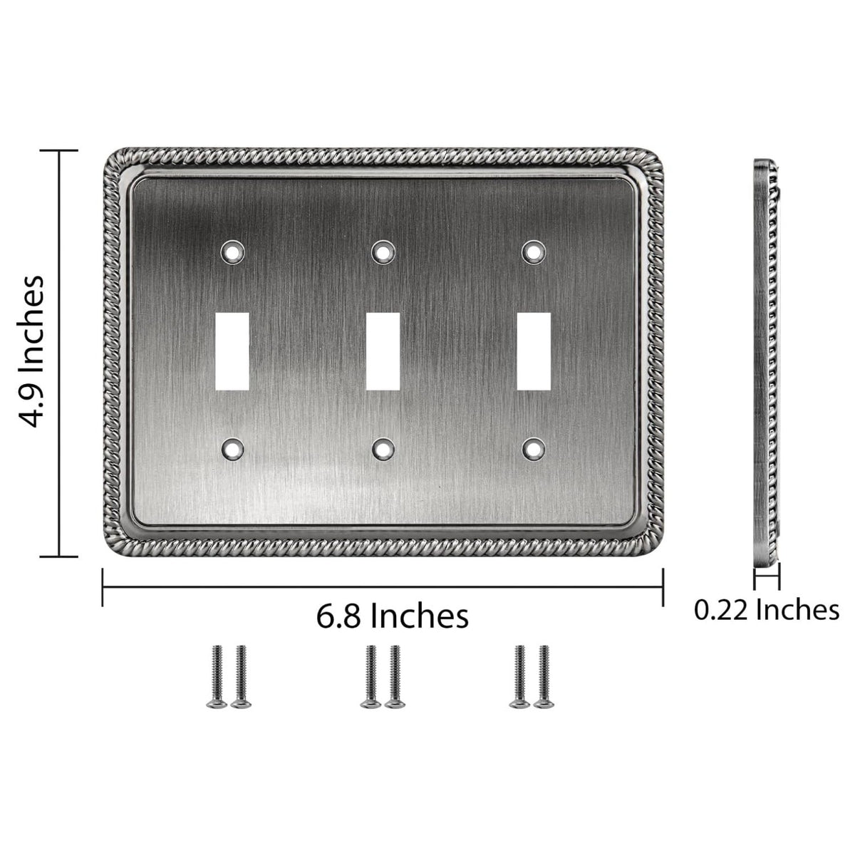 Harmon Heirloom Silver Triple Toggle Rope Edge Switchplate Cover