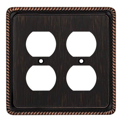 Harmon Oil Rubbed Bronze Double Duplex Rope Edge Outlet Cover