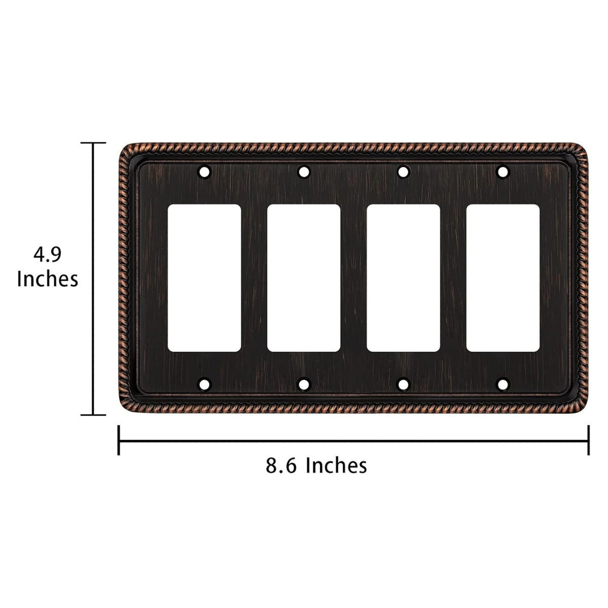Harmon Oil Rubbed Bronze Quad Decora Rope Edge Switchplate Cover