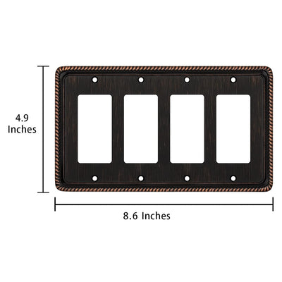 Harmon Oil Rubbed Bronze Quad Decora Rope Edge Switchplate Cover