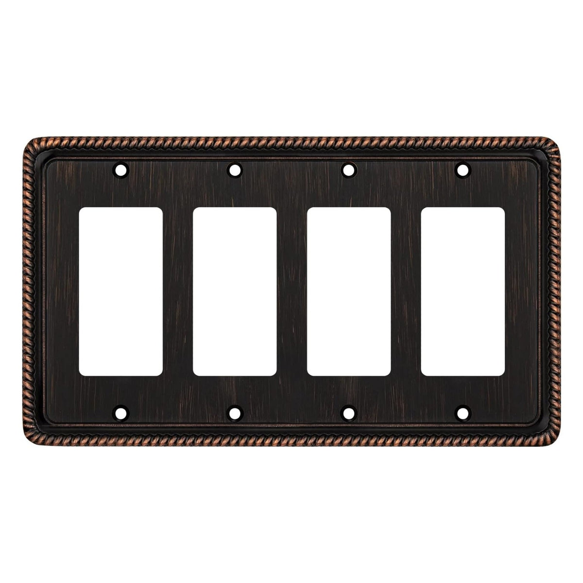 Harmon Oil Rubbed Bronze Quad Decora Rope Edge Switchplate Cover