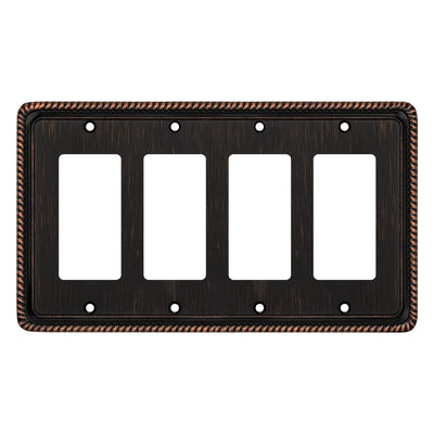 Harmon Oil Rubbed Bronze Quad Decora Rope Edge Switchplate Cover