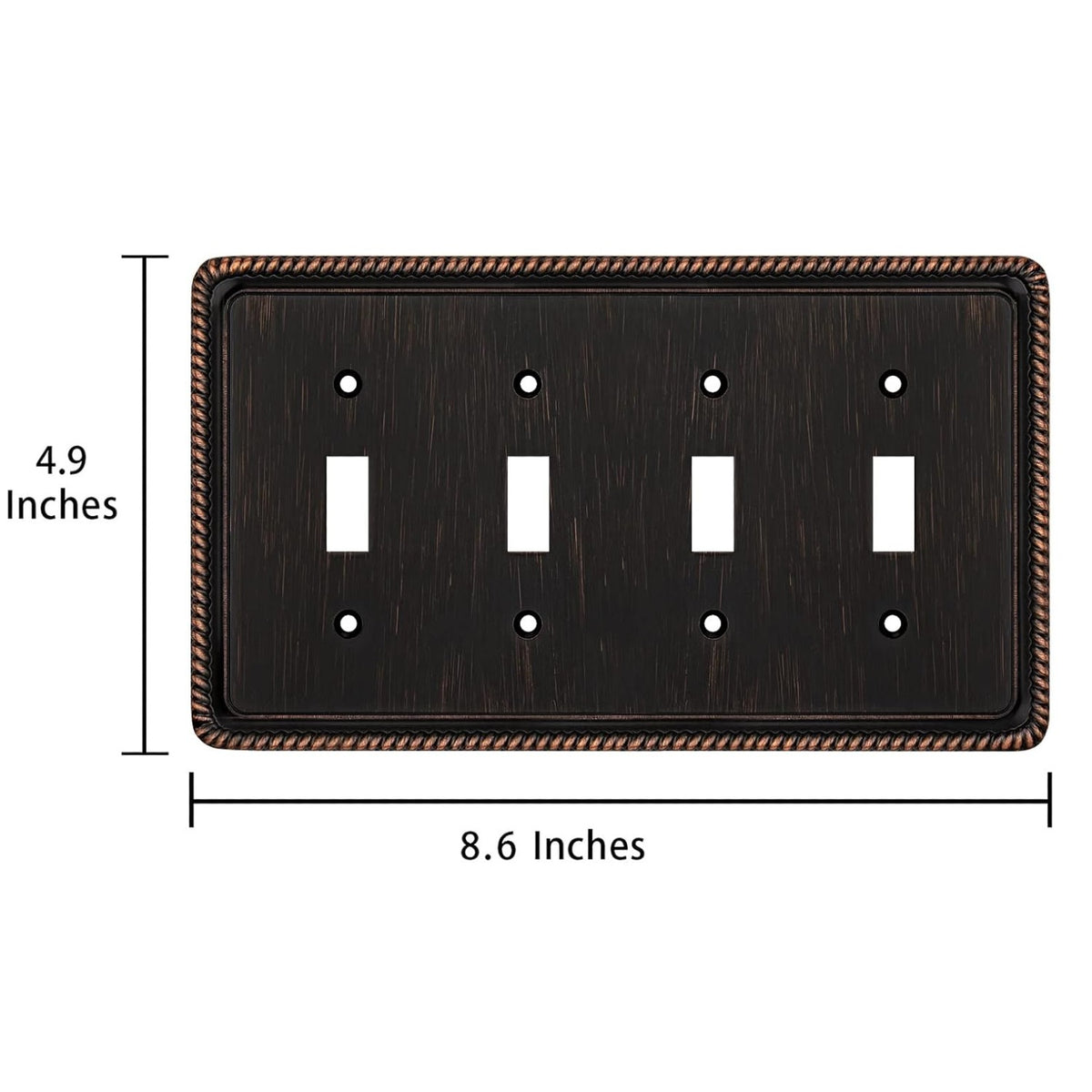 Harmon Oil Rubbed Bronze Quad Toggle Rope Edge Switchplate Cover
