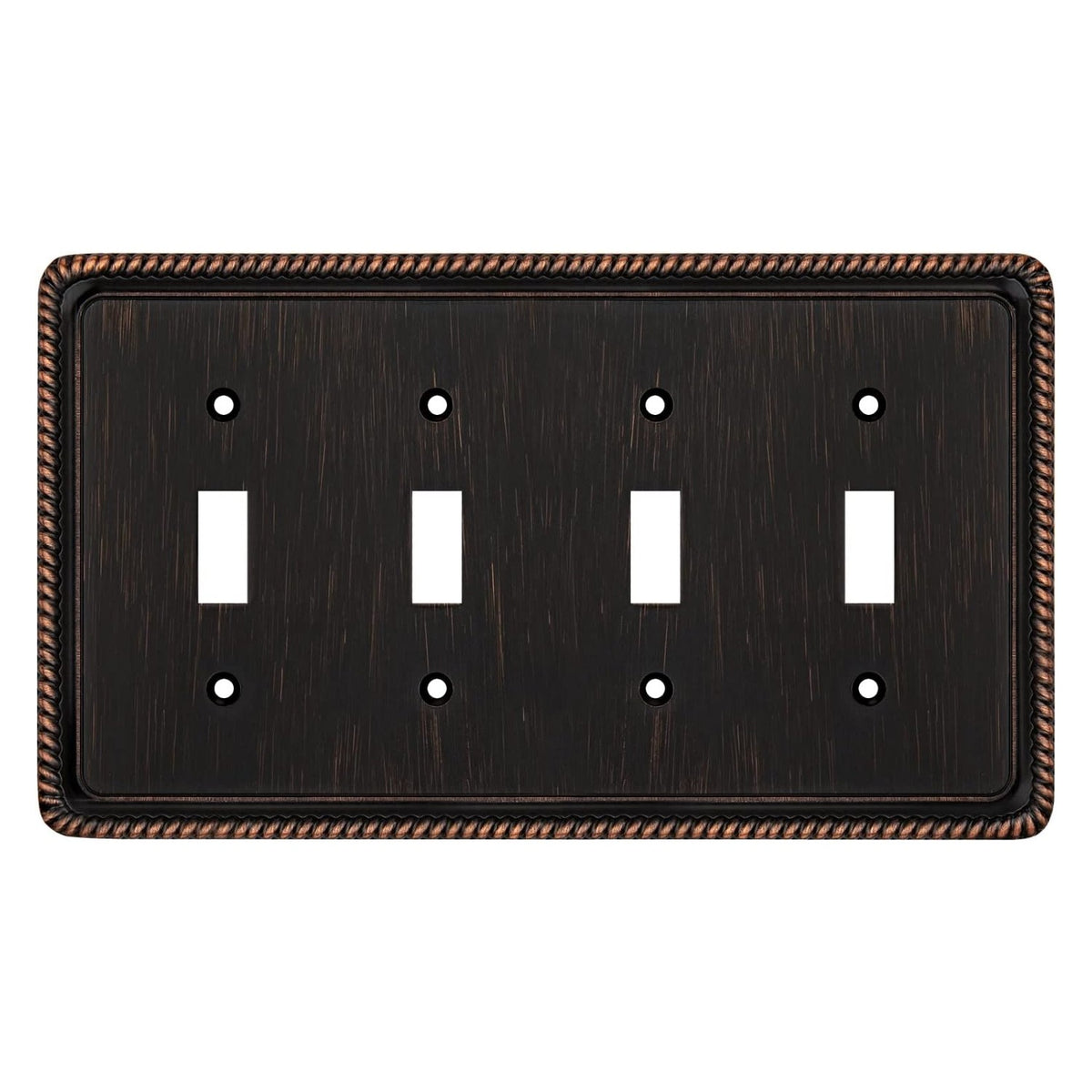 Harmon Oil Rubbed Bronze Quad Toggle Rope Edge Switchplate Cover