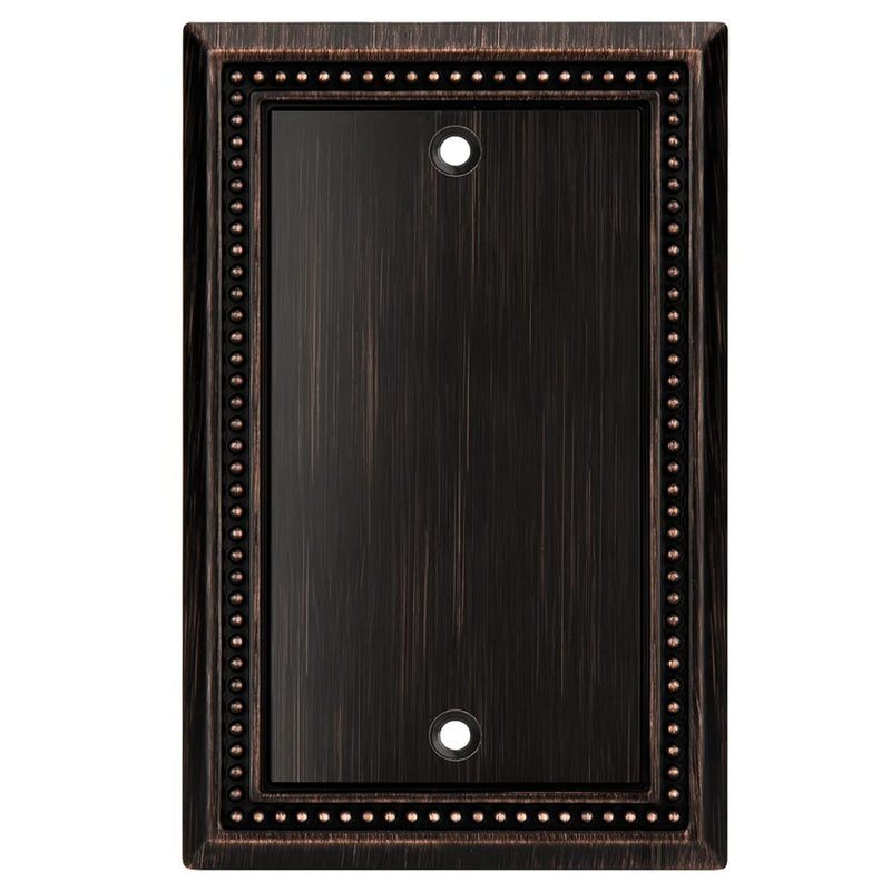 Oil rubbed bronze rectangular wall plate with decorative border on a white background