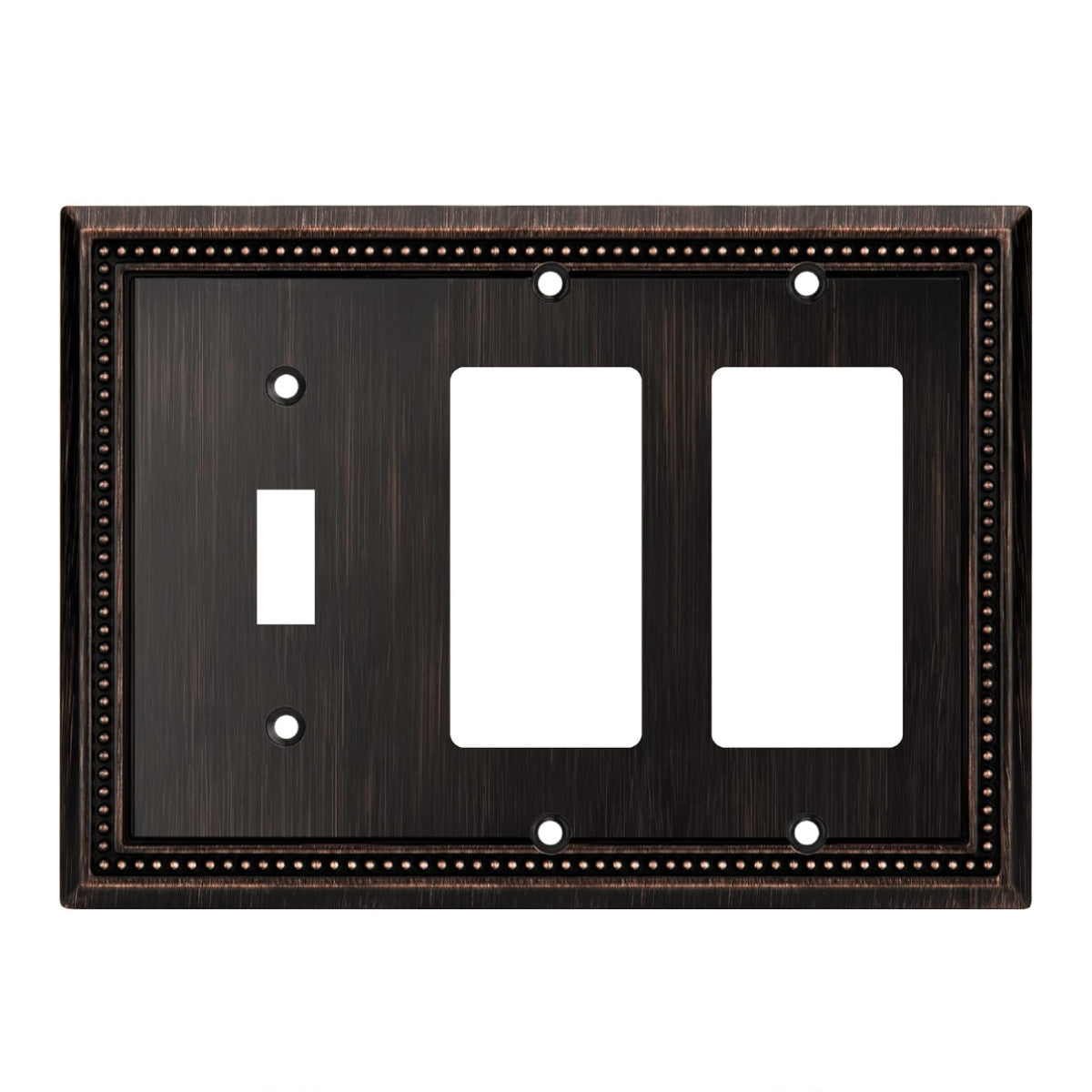 Decorative wall plate with three sockets on a white background