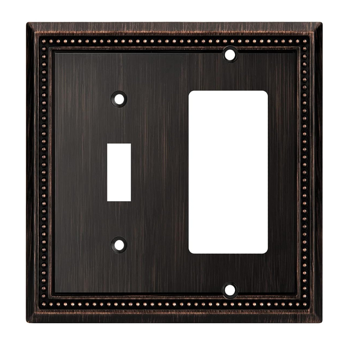 Dark brown switch plate with a single toggle and a rocker switch design on a white background