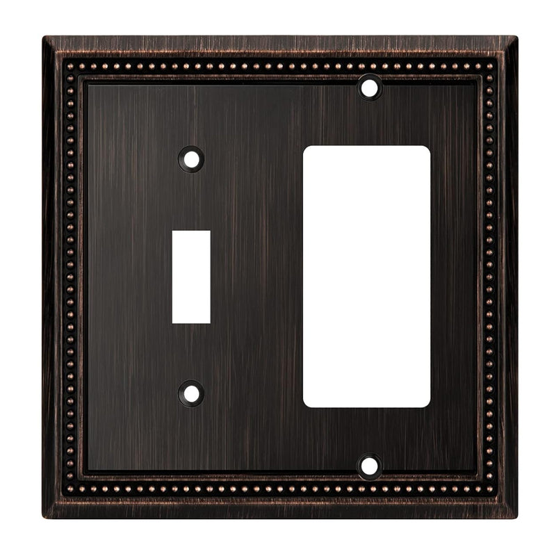 Dark brown switch plate with a single toggle and a rocker switch design on a white background