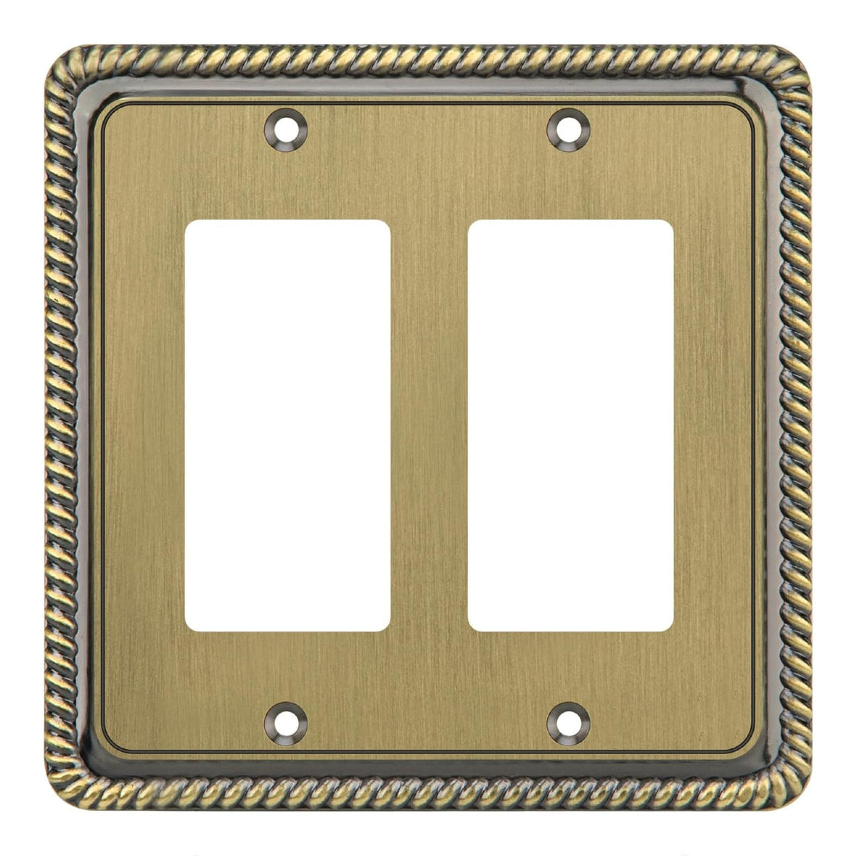 Double gang brass wall plate with decorative border