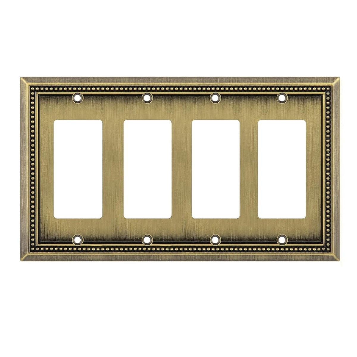 Antique brass four-gang wall plate on a white background