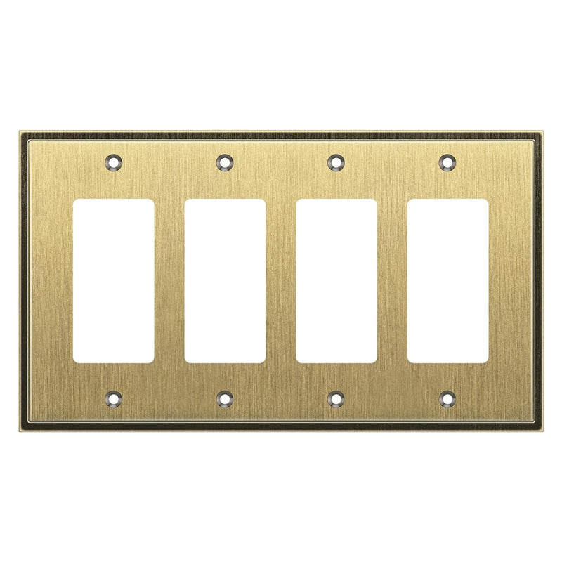 Brass-colored four-gang wall plate on a white background