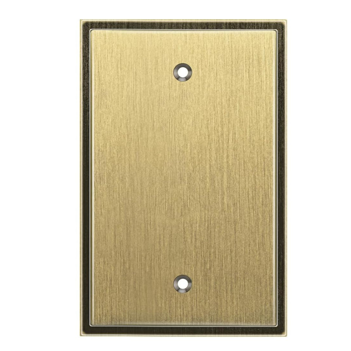 Antique brass metal wall plate with two holes on a white background