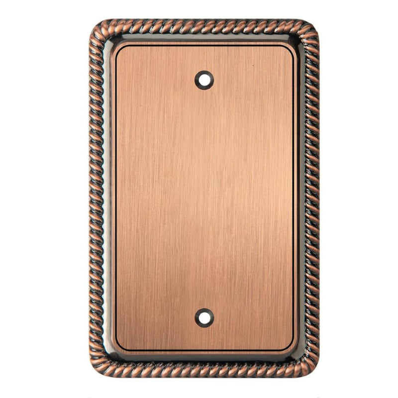 Copper-colored wall plate with decorative border on a white background