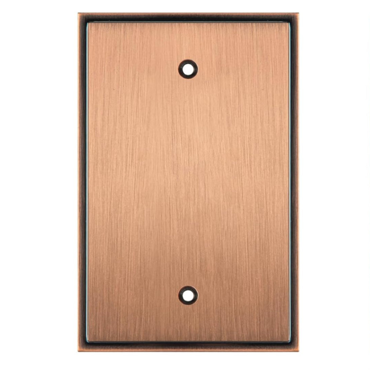 Copper-colored wall plate with two holes on a white background