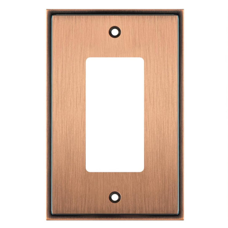 Copper wall plate with a single gang opening on a white background