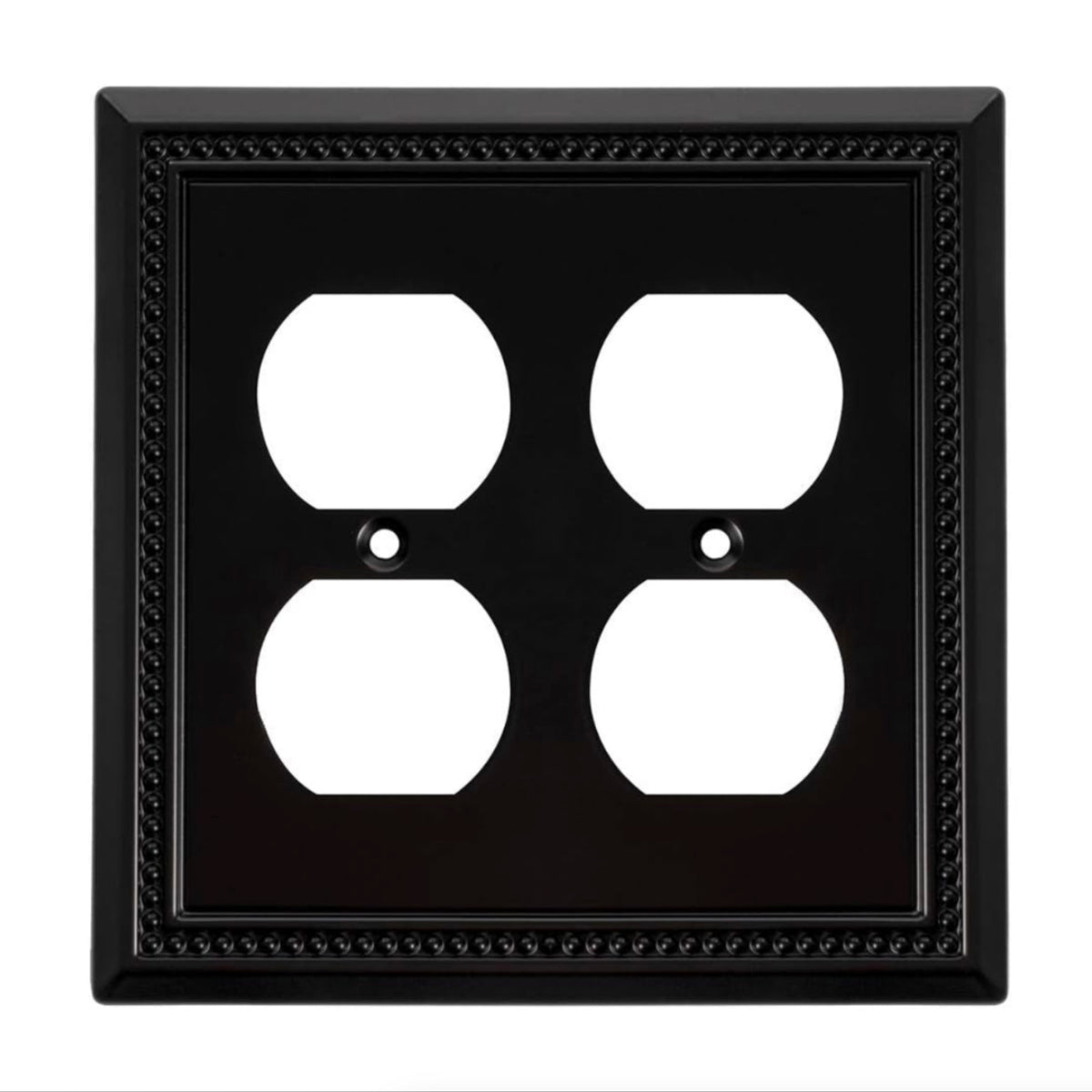 Black frame with white electrical outlet design on a white background