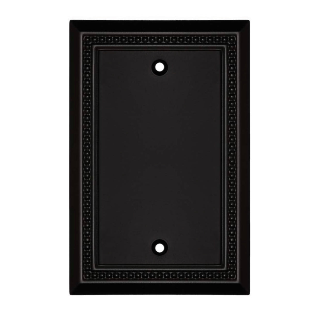 Black wall plate with decorative border on a white background