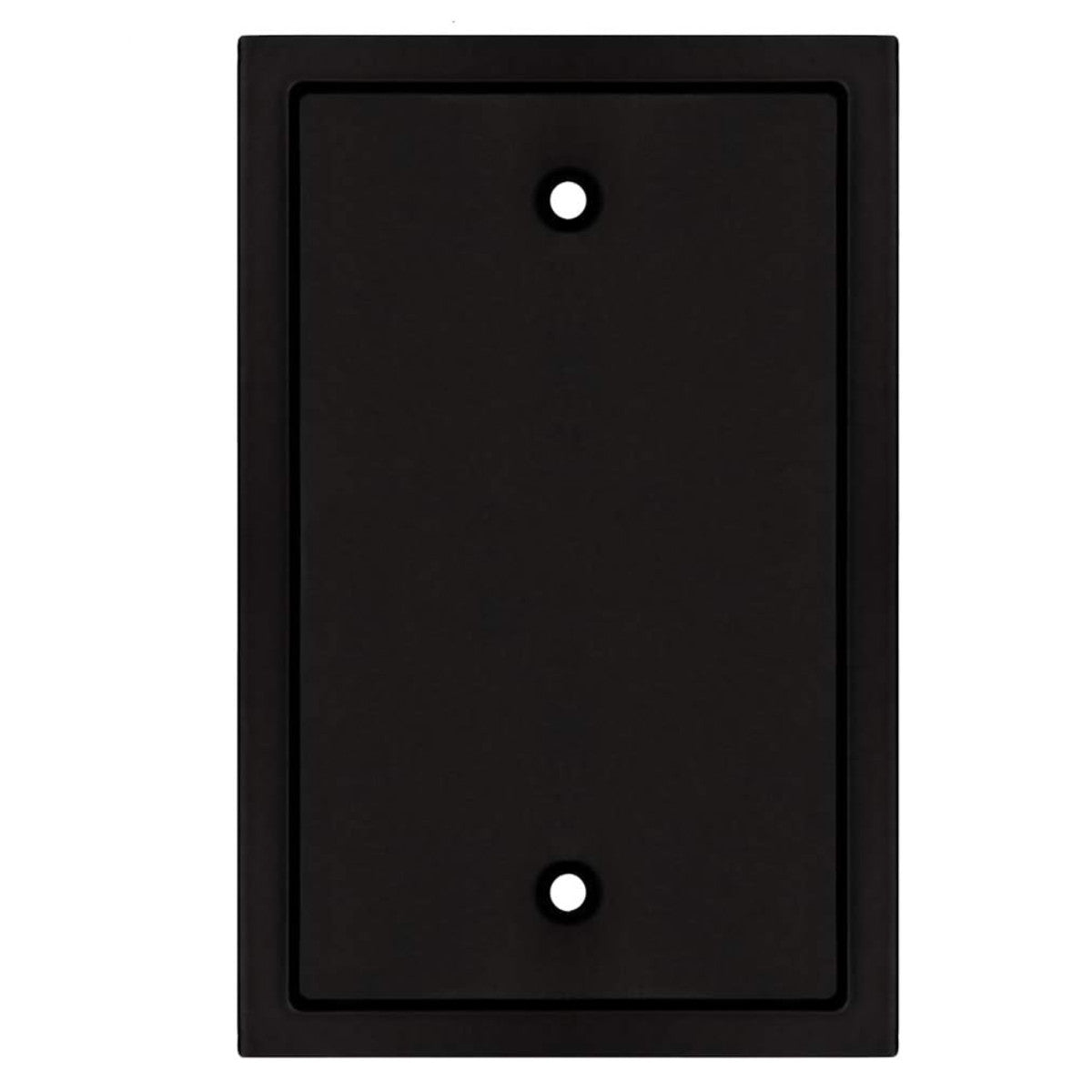 Black rectangular wall plate with two holes on a white background