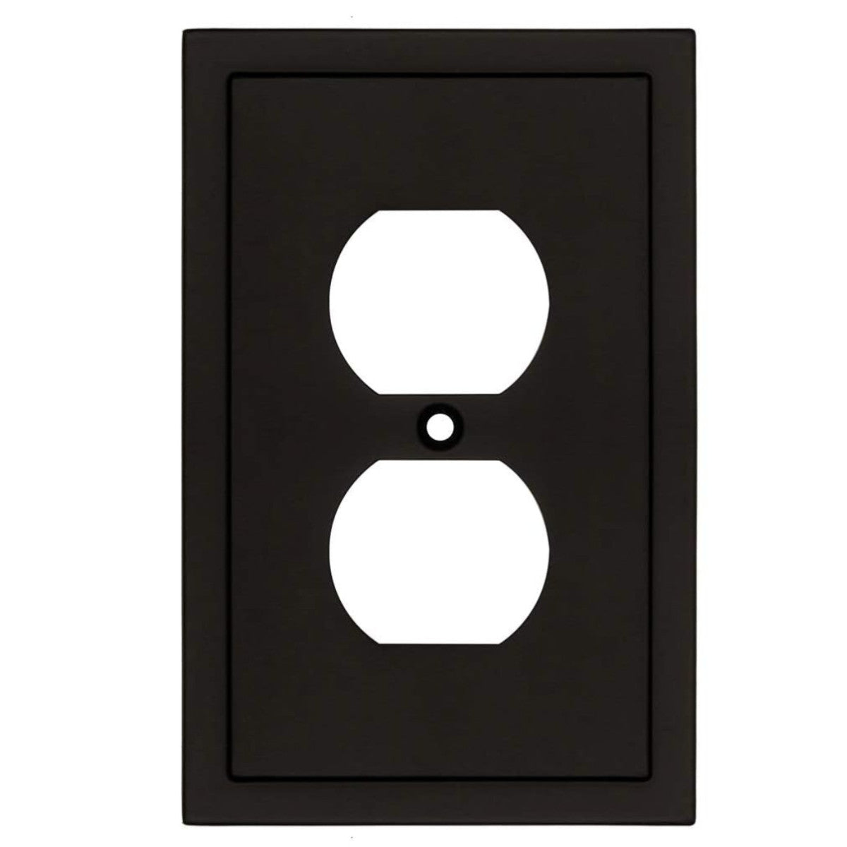 Black wall plate with white outlet symbol on a white background