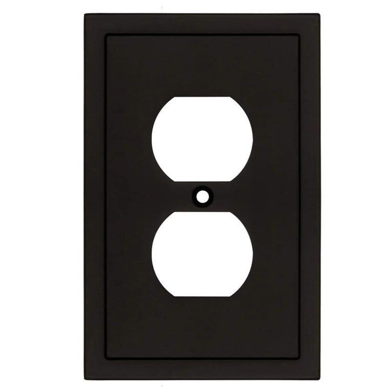 Black wall plate with white outlet symbol on a white background