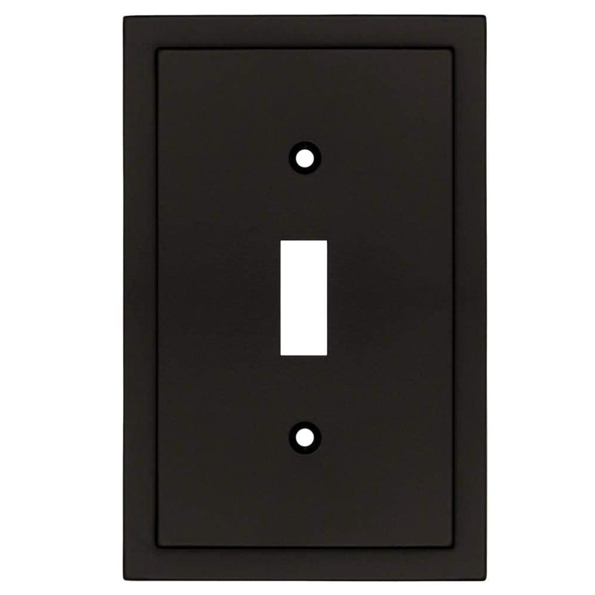 Black light switch cover with a single toggle design on a white background