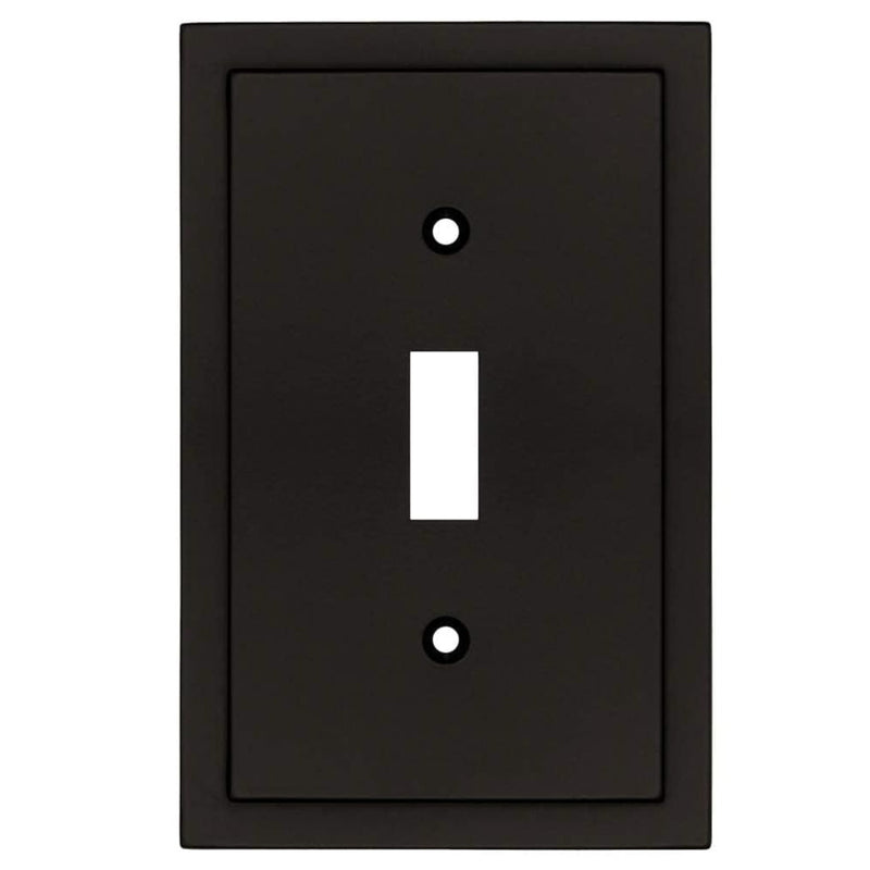 Black light switch cover with a single toggle design on a white background