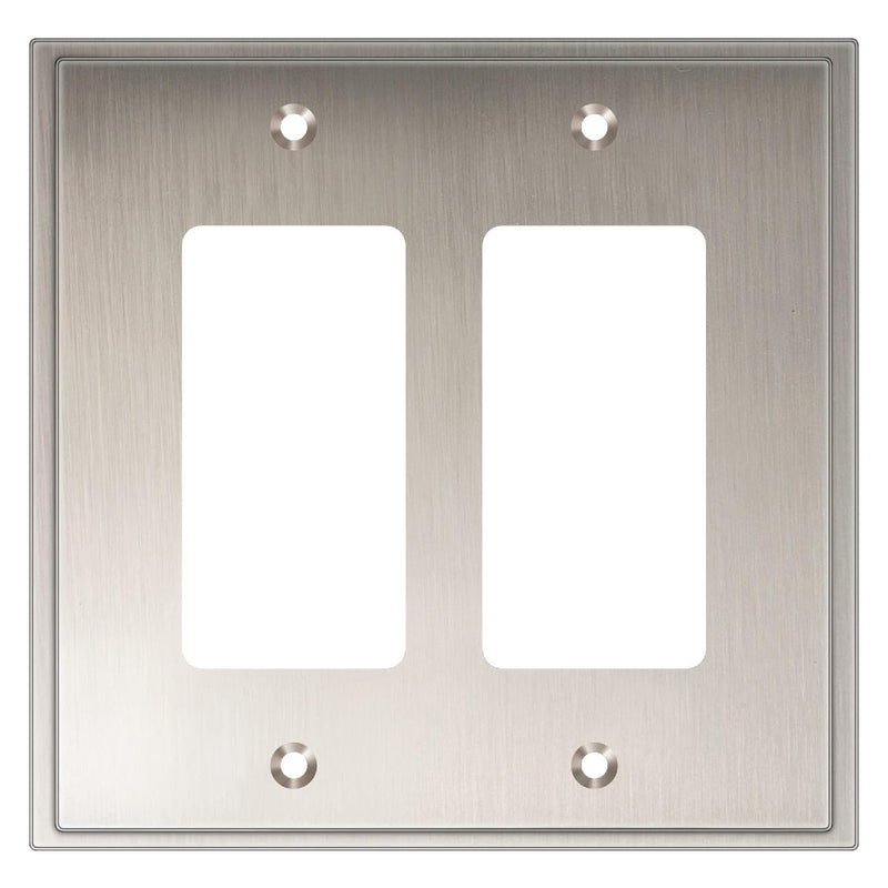 Satin nickel double gang wall plate with brushed finish on a white background