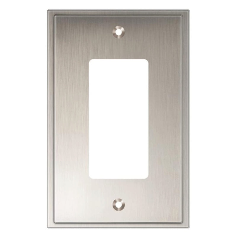 Satin nickel wall plate with a single gang opening on a white background