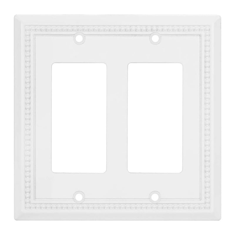 White double-gang wall plate with decorative border on a white background